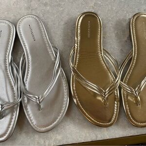2 Pairs of Nordstrom 14th & Union Sandals/ Flip Flops Gold & Silver Sz 7